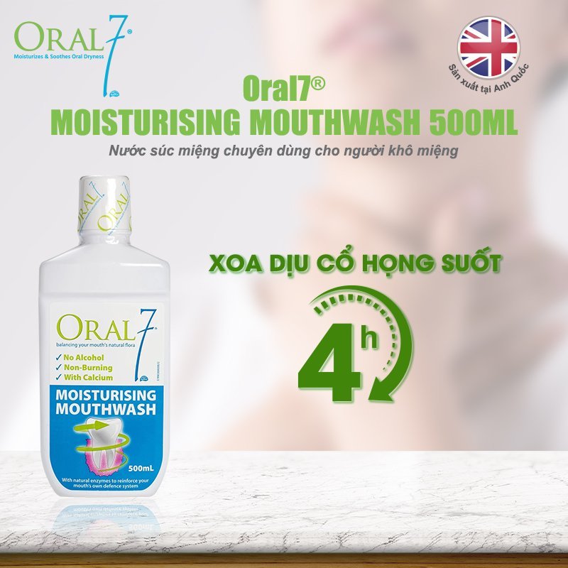 Nước súc miệng giữ ẩm Oral7 Moisturising Mouthwash 500ml - Nhập khẩu từ Anh Quốc