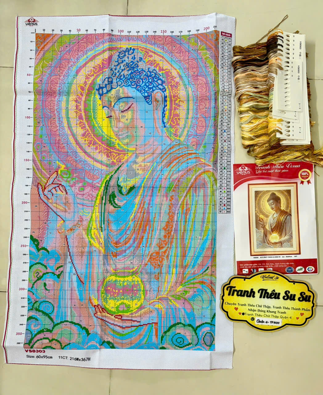 Tranh thêu kín Đức phật vs8303, kích thước 60x95 cm, 11ct thêu 3 sợi