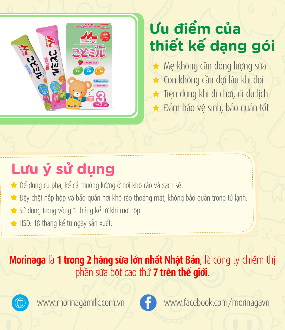 Combo 3 hộp sữa Morinaga số 3 Kodomil hương vani / hương dâu lon 850gr hàng nguyên đai, nguyên tem