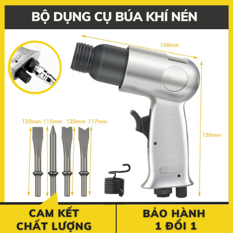 Bộ Búa đục nén khí công nghiệp, đục pê tông cầm tay 150mm