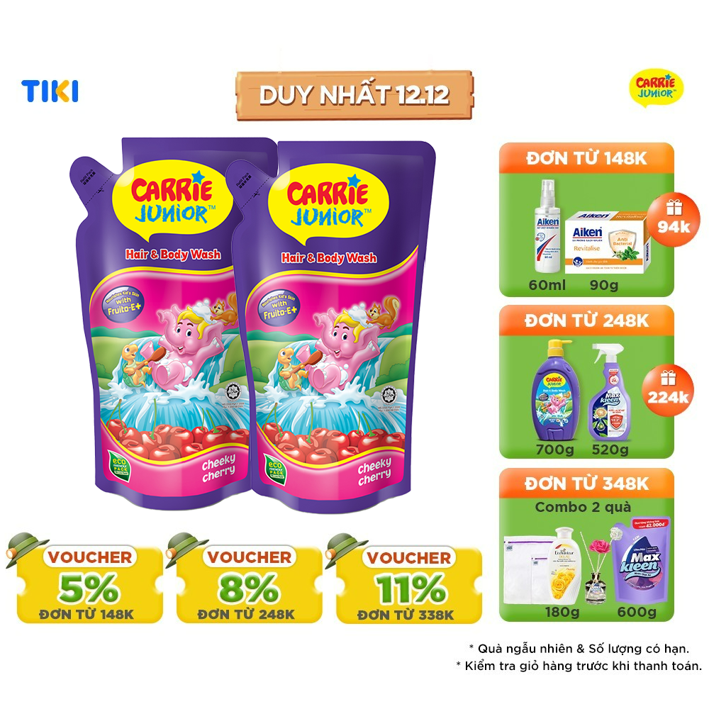 Combo 2 Túi Sữa Tắm Gội Carrie Junior Cho Bé Hương Cheeky Cherry 500g