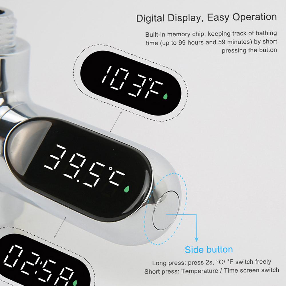 Digital Shower Thermometer ℃/℉ Bath Temperature Monitor Water Thermometer 5~85℃ Measuring 360° Rotatable LED Display for Baby Elderly