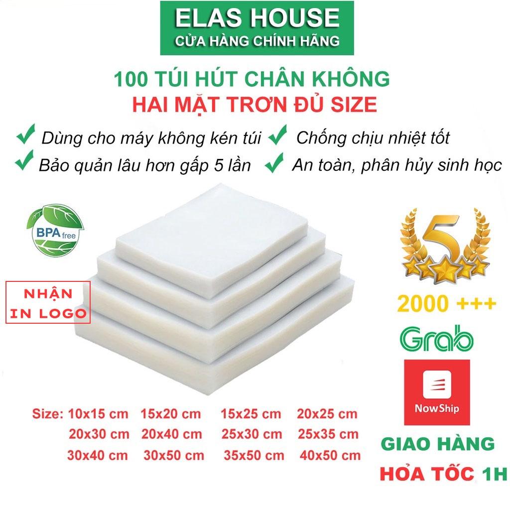 Túi Hút Chân Không Hai Mặt Trơn, Bộ 100 túi hút chân không Thực Phẩm pa pe trơn dày 8 zem đủ size