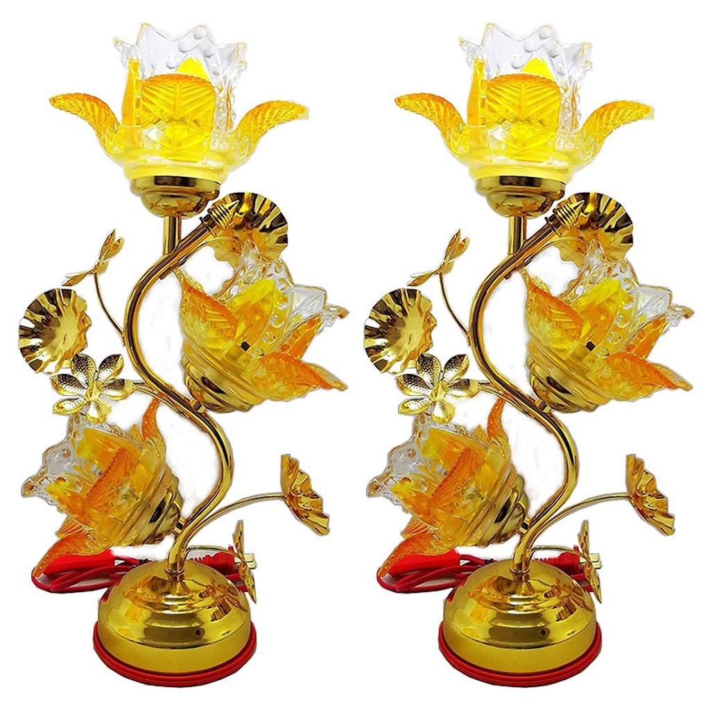 Bộ 2 đèn thờ pha lê cao cấp hoa Tulip vàng KH12833