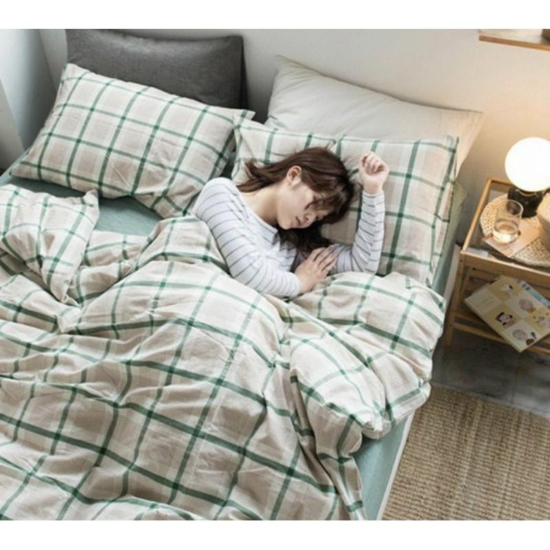 Bộ chăn ga gối cotton poly Caro Ô Vuông