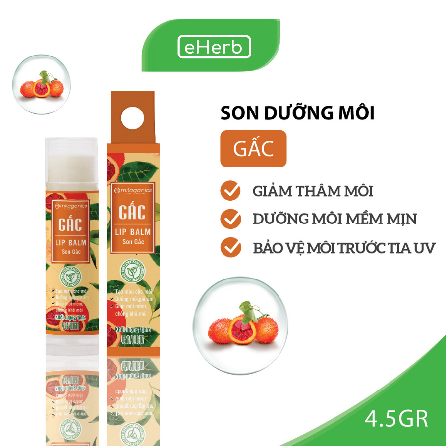 Combo 3 Son Dưỡng Ẩm, Giảm Thâm Môi: Son Dừa, Son Trà Xanh, Son Gấc MILAGANICS (4.5g/ Cây)