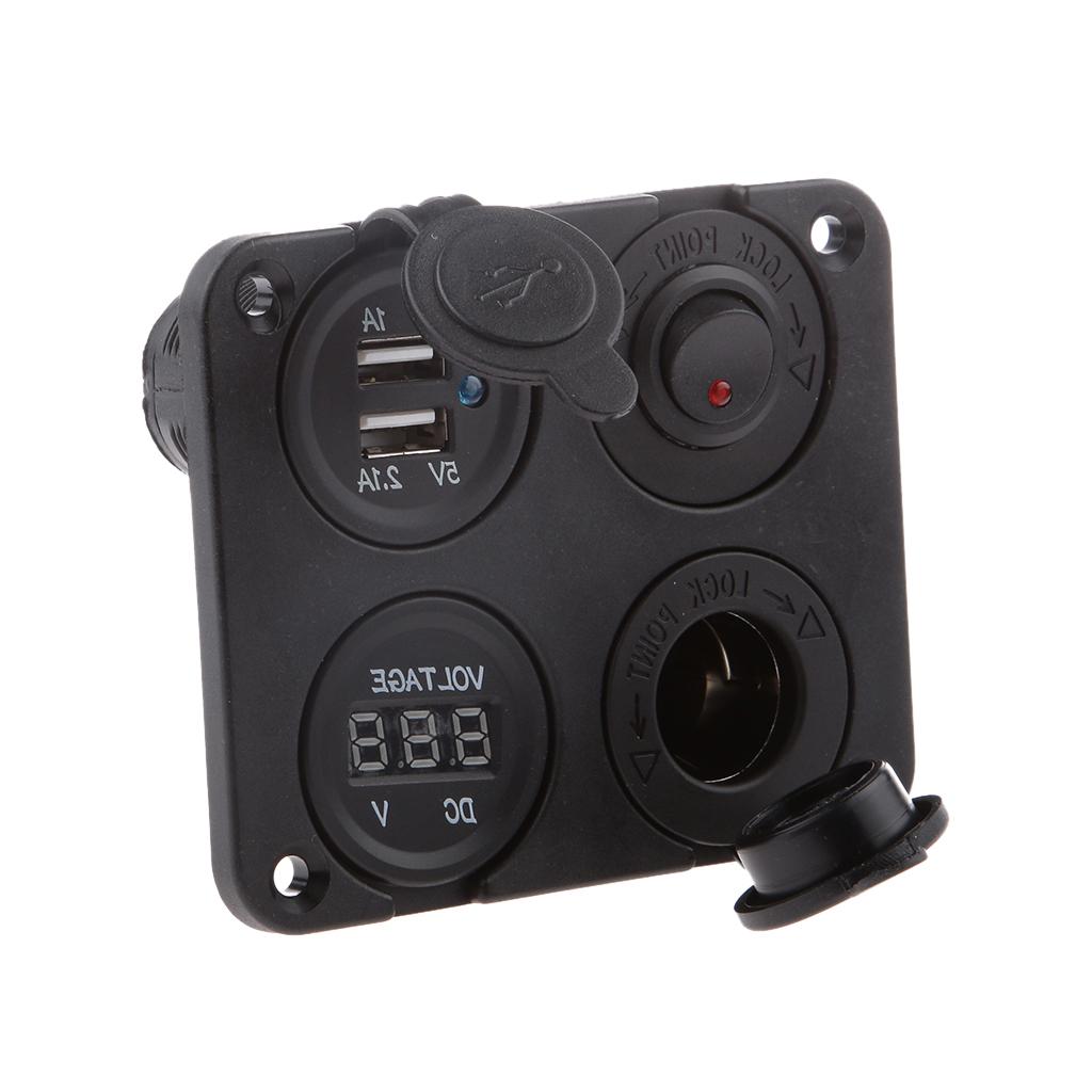 4 in 1 Car Dual USB Power Charger Cigarette Lighter Socket Voltmeter Switch
