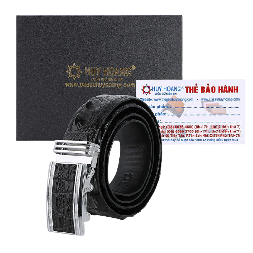 Dây nịt nam da cá sấu Huy Hoàng nguyên con bản lớn màu đen HC4768