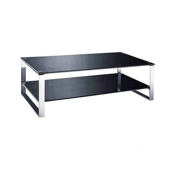 Bàn sofa chữ nhật 1m2 kính cường lực màu đen 2 tầng đẹp TS0902-G12 chân inox cao cấp tại HCM