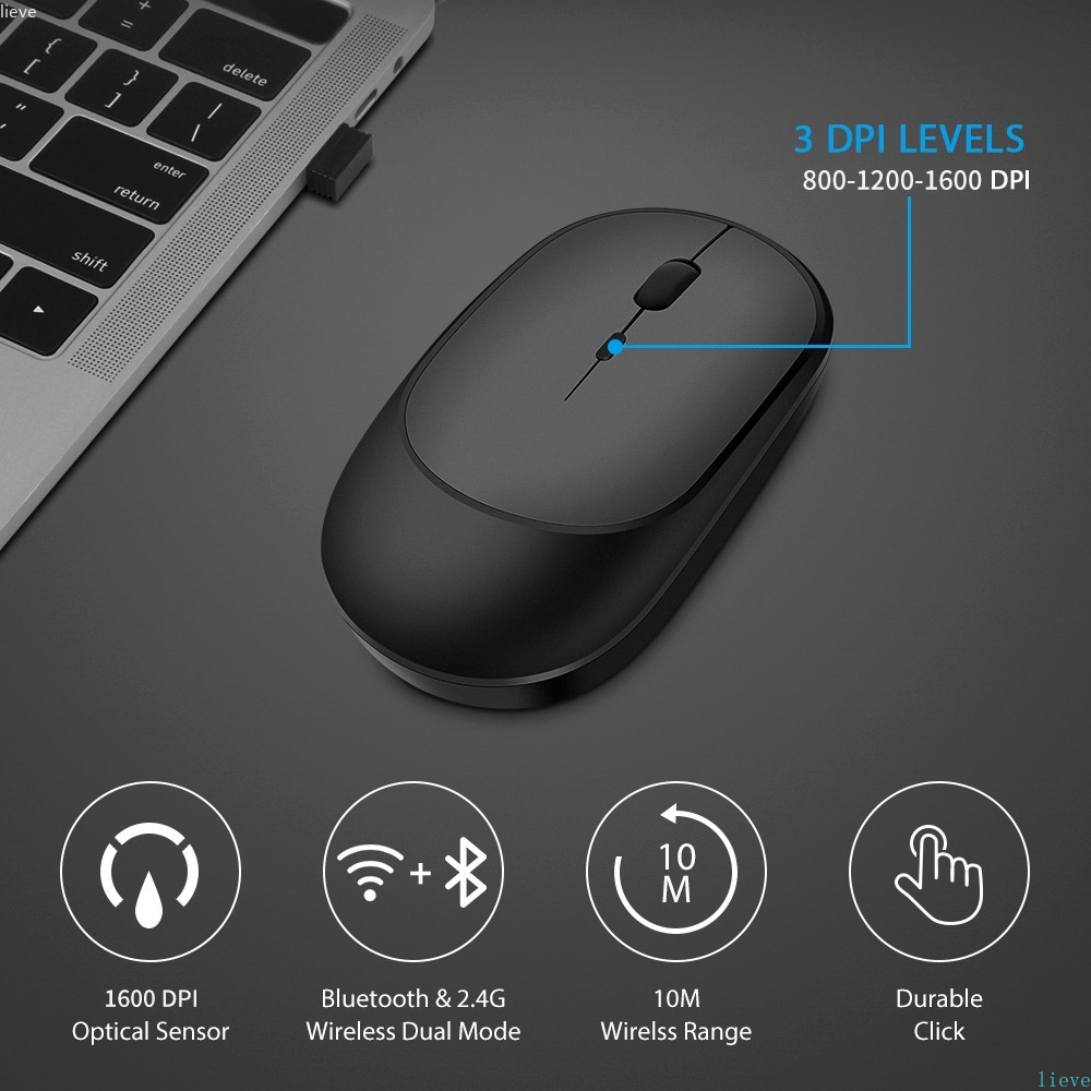 Chuột Bluetooth Không Dây Cho MacBook PC iPad Máy Tính Sạc Kép Chế Độ Bluetooth + USB Mous,Ergonomic Silent Chuột Không Dây