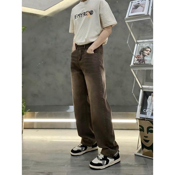 Baggy jeans nâu jeans unisex ống rộng mã 942