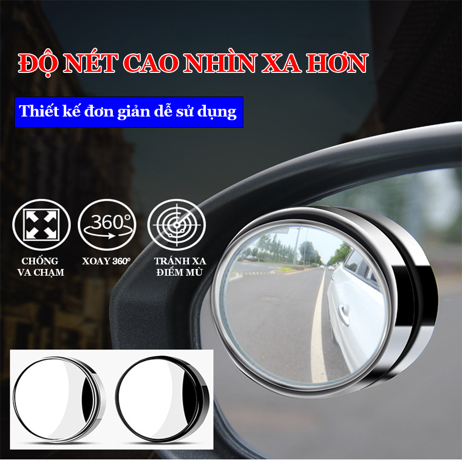 Bộ 2 Gương Lồi có viền Xoay 360 độ Gắn Cho Kính Gương Chiếu Hậu Tránh Điểm Mù Cho Xe Hơi Xe Ô tô