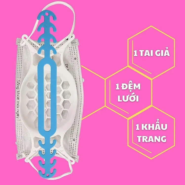 COMBO 3 Món 1 Khung + 1 Khẩu Trang + 1 Đai Nhựa Dẻo Đeo Dây Khẩu Trang Tai Giả Cao Su Mềm Chống Đau Tai Khi Đeo Khẩu Trang Silicon Không Hôi Có Lỗ Cột Tóc Đệm Lưới Nâng Khung Đỡ 3DSilicagel Thoáng Khí Giúp Dễ Thở Không Dính Son - Giao Màu Ngẫu Nhiên