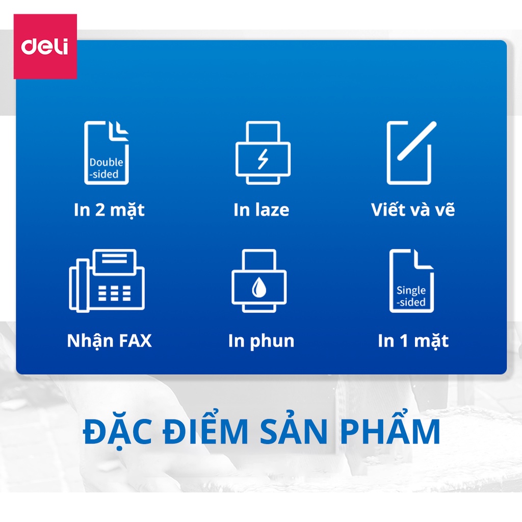 Thùng 5 Ream Giấy In Photo A4 Deli 70gsm - Chống Thấm, Khử Tĩnh Điện - 1 Ram 500 Tờ - W7421