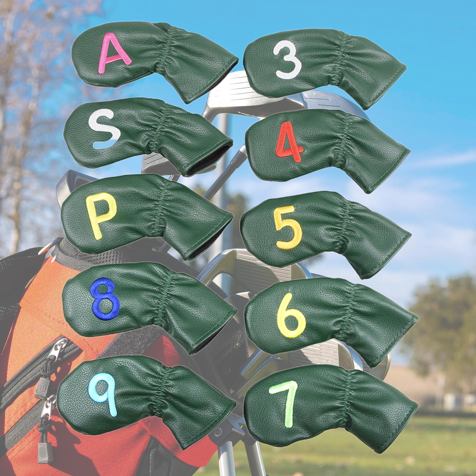 Leather Golf Irons Head Covers Embroidery Number, Golf Head Protector Guard