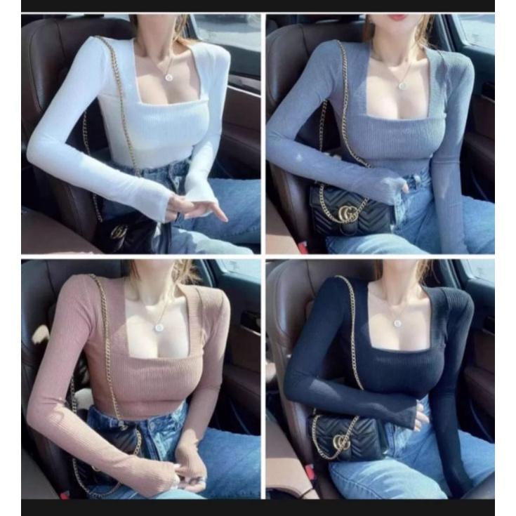 Áo cổ vuông tay dài fom dài