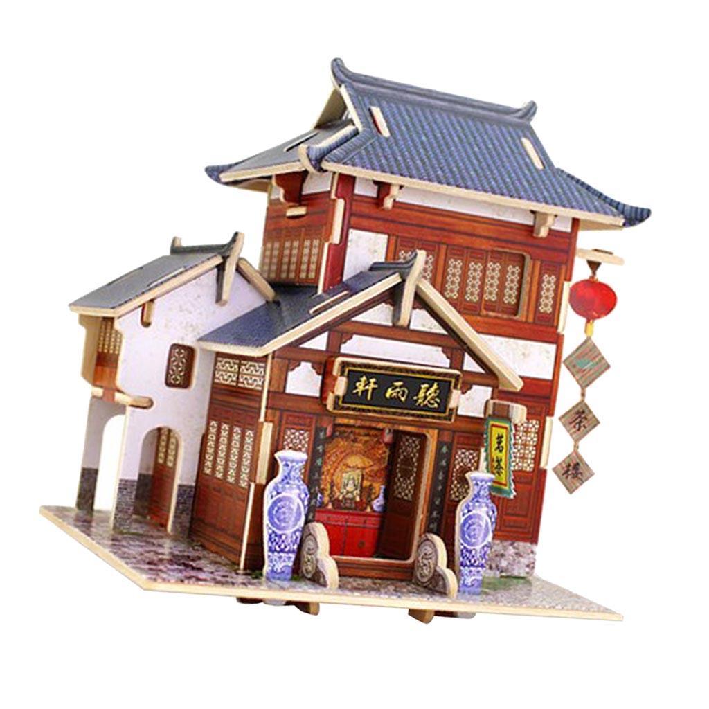 1/24 Wooden Dollhouse Miniature Chinese House with Furniture, DIY Dollhouse Assembly Kit, 1:24 Scale Creative Room