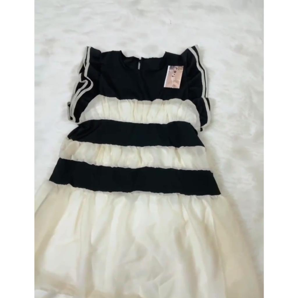 Đầm suông babydoll tay bèo lụa phối voan tơ