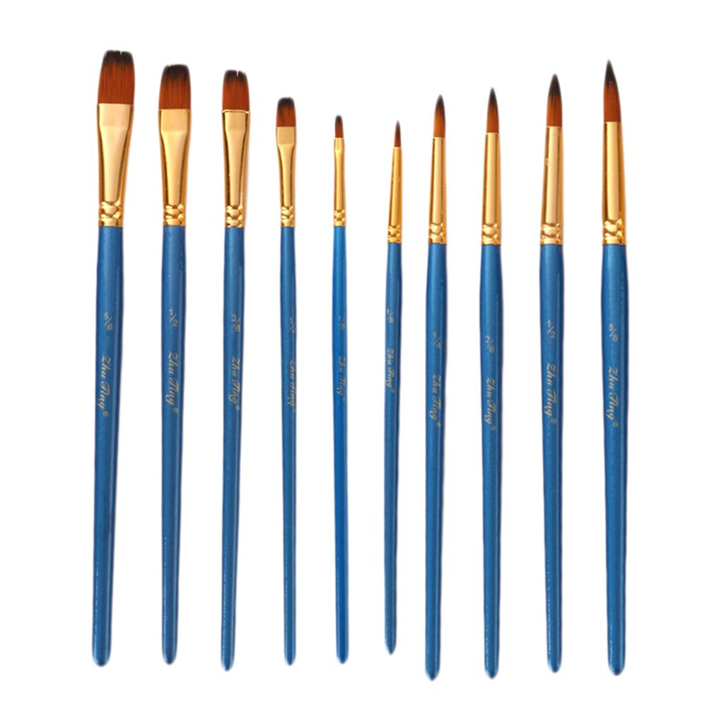 10 Miếng Tròn Dẹt Đầu Nhọn Lông Nylon Nghệ Sĩ Bút Lông Bộ Tranh Nghệ Thuật, acrylic Màu Nước, Móng Tay Nghệ Th