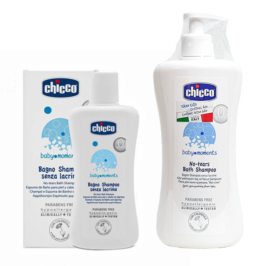 Sữa TẮM GỘI CHICCO Baby Moments Chiếc Xuất Hoa Cúc Dưỡng Ẩm Chống Rôm Sảy Cho Bé, Từ 0 tháng, chai 200ml/500ml