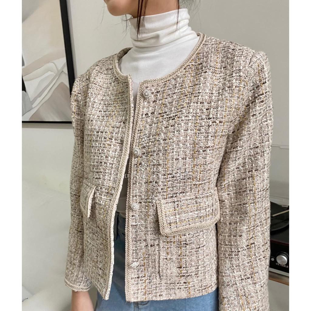 Áo khoác dạ tweed lấp lánh Hàn Quốc