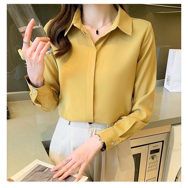 Áo Sơ Mi Nữ Công Sở Màu Vàng Cổ Đức CHIPY Kiểu Hàn Quốc Vintage Ulzzang Form Rộng Dài Tay Đẹp Chất Lụa Cao Cấp A2V