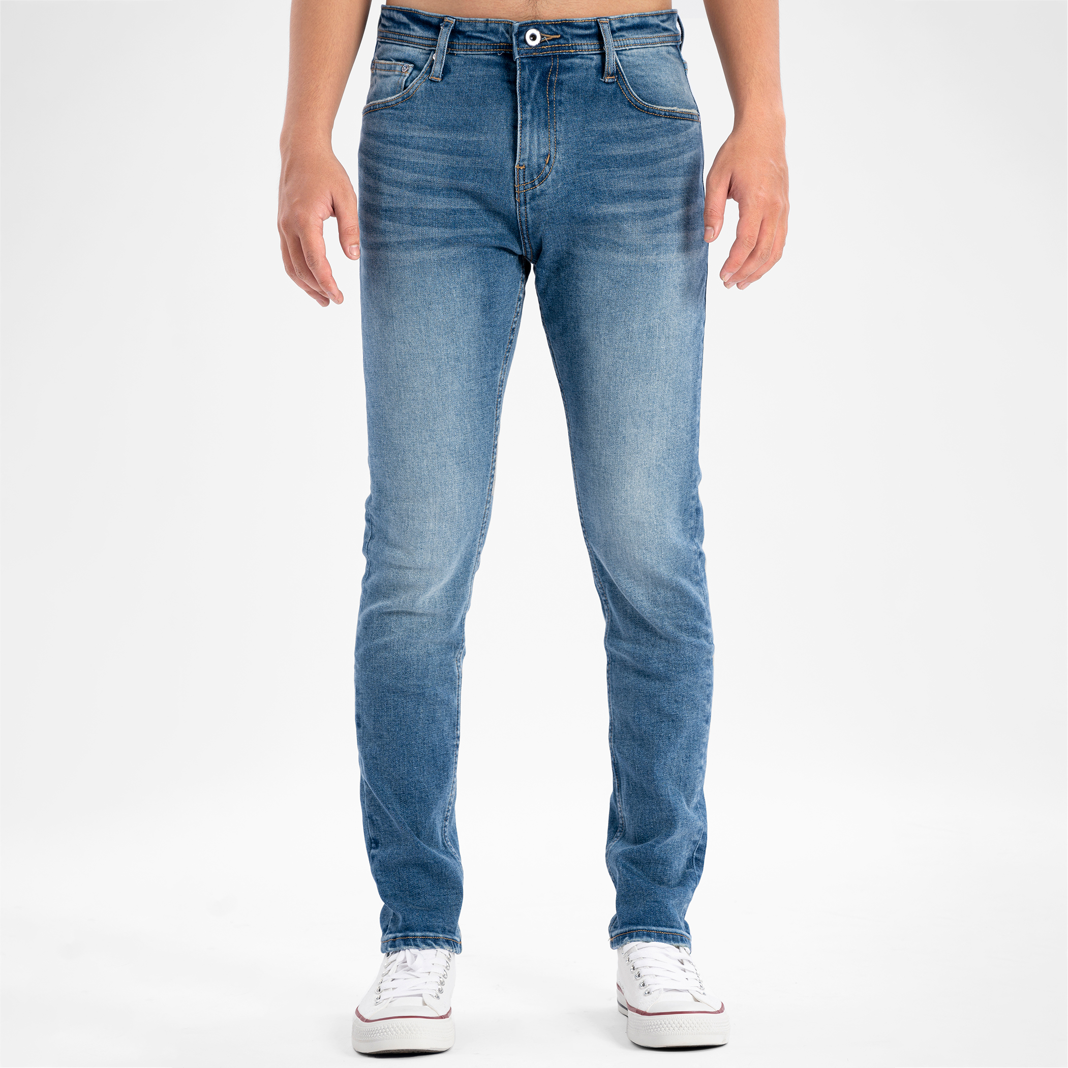 Quần jean dài nam cao cấp xanh denim MRC chất cotton cao cấp, form ôm vừa vặn, rách nhẹ trẻ trung - MENFIT