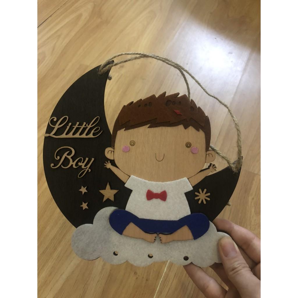 Bảng gỗ little boy cậu bé thổ dân, cậu bé mặt trăng treo cửa treo phòng bé trai xinh xắn