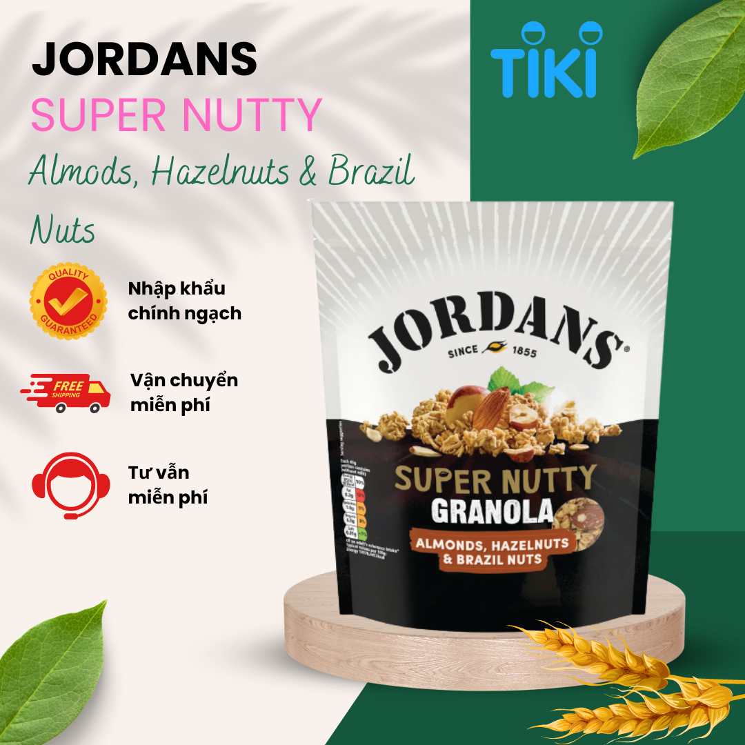 NGŨ CỐC GRANOLA JORDANS SUPER NUTTY GRANOLA ALMONDS, HAZELNUTS &amp; BRAZIL NUTS - GÓI 550G - ANH QUỐC