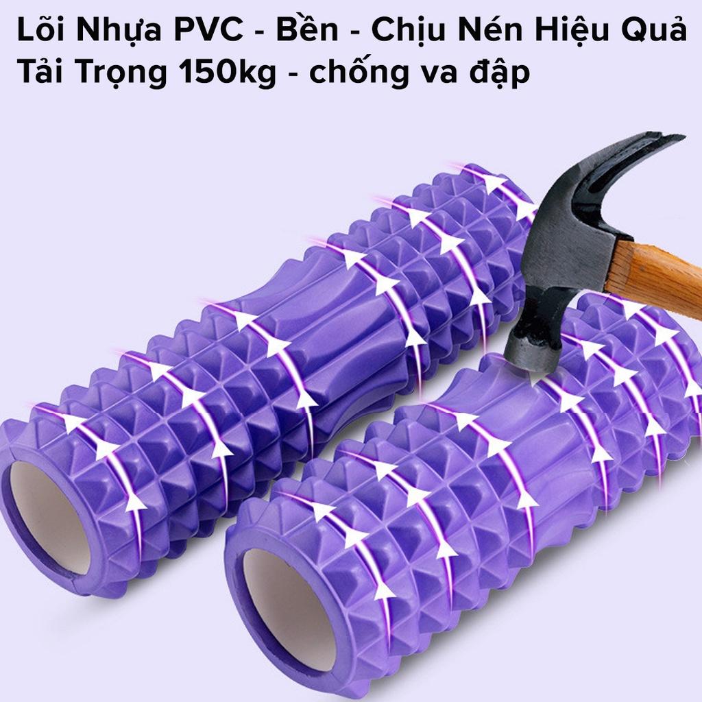 Foam Roller Massage Màu Xanh Dương - Con Lăn Yoga Matxa Tập Gym Tập Thể Thao Giãn Cơ Ống Trụ Lăn Xốp Có Gai Hãng Amalife