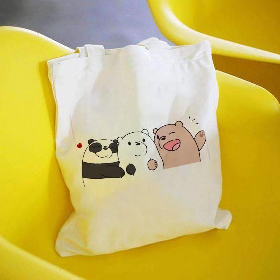 Túi tote vải bố đeo vai canvas Gấu We Bare BearsT6 PHONG CÁCH AOMI
