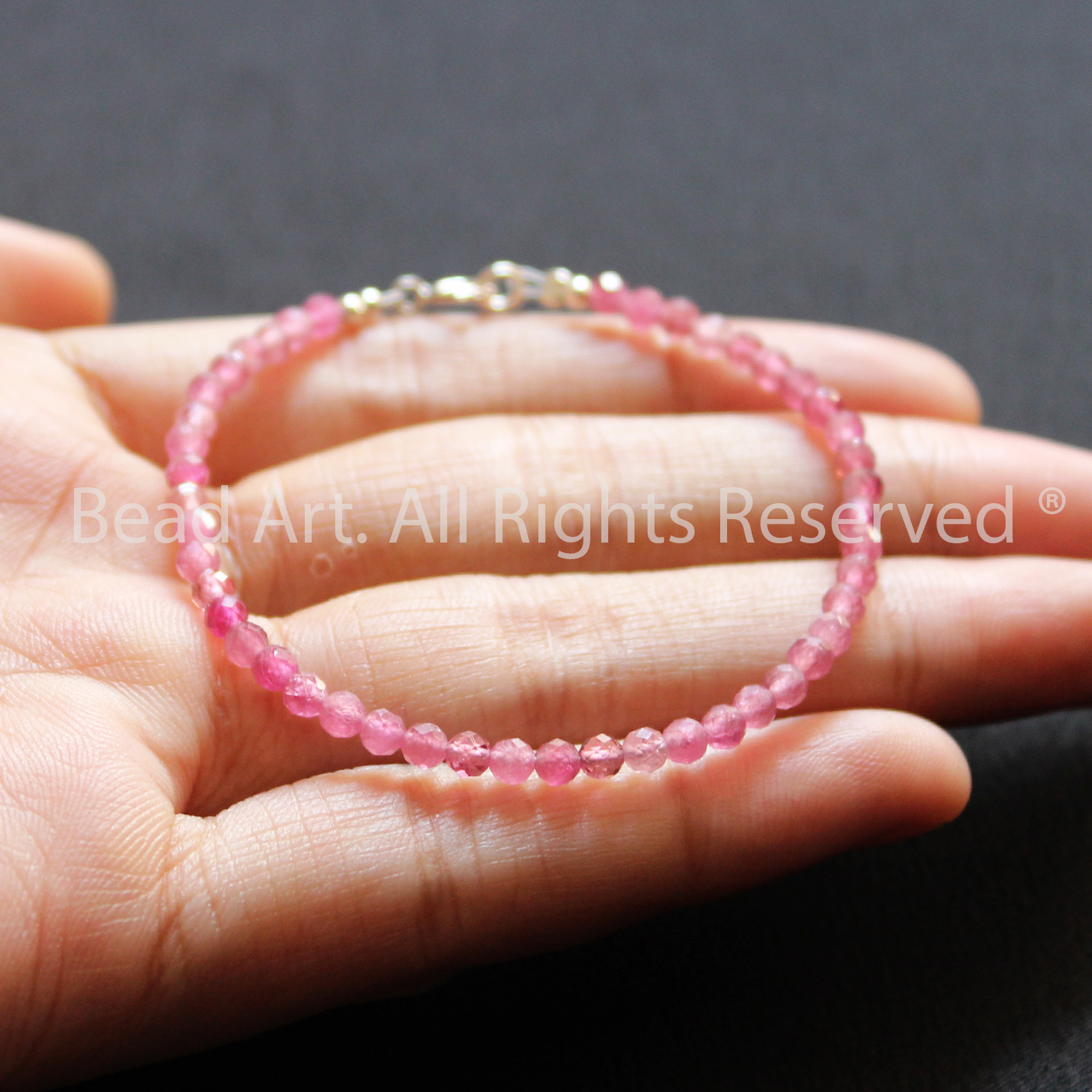 Vòng Tay 3MM Tourmaline Hồng Tự Nhiên Loại AAA Bạc 925, Mệnh Hoả, Thổ, Vòng Tay Phong Thuỷ, Lắc Tay - Bead Art