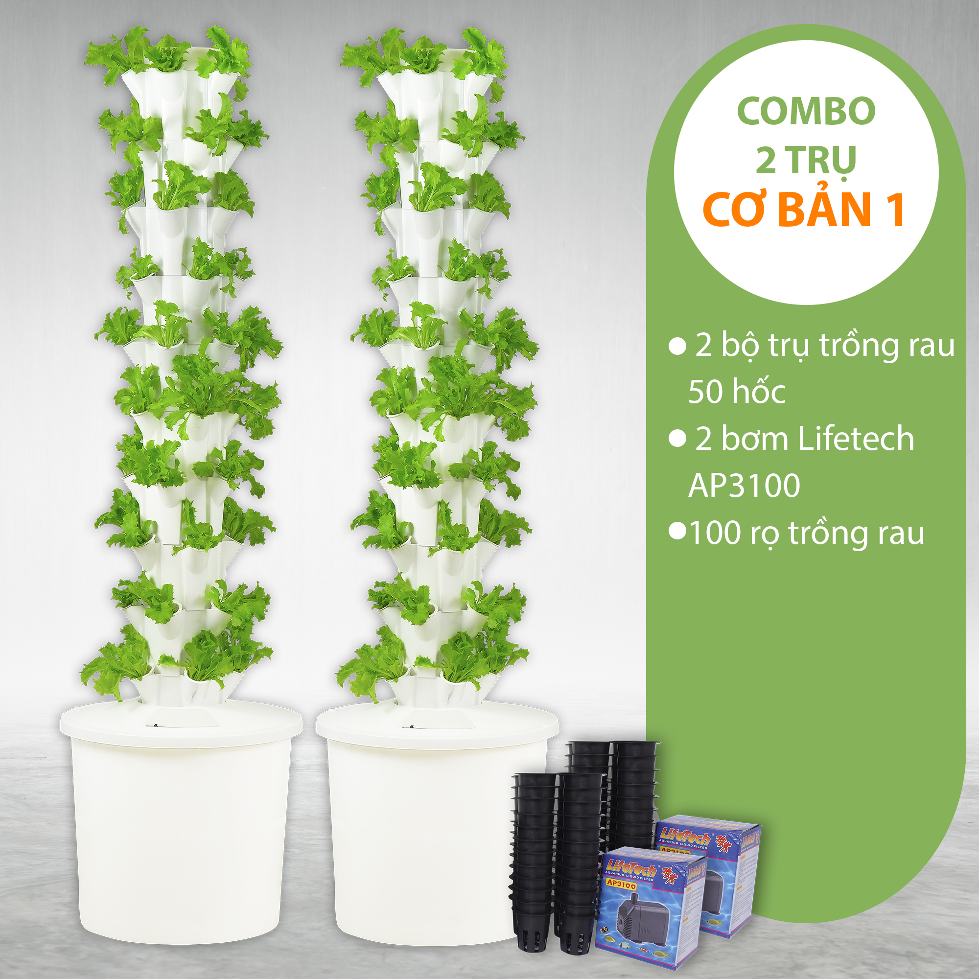 Combo 2 Trụ Trồng Rau Bio - 100 hốc trồng rau, giữ nước và chống cúp điện phiên bản mới