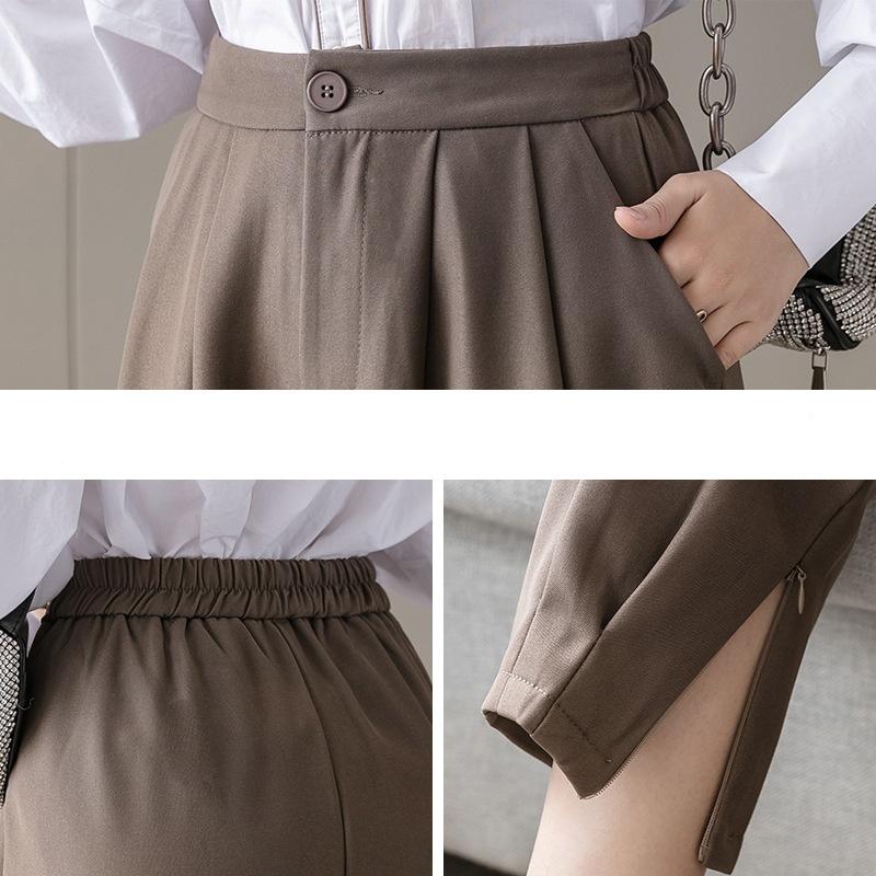 Quần tây nữ lưng cao công sở Doloxi đẹp xếp ly gấu khóa lưng chun sau Q115