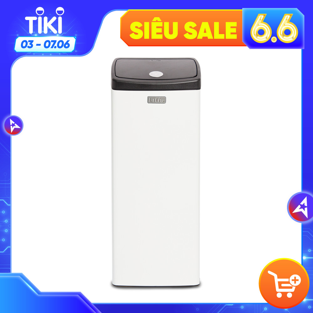 Thùng rác inox FITIS nhấn vuông lớn STL1-904 - trắng - 22L