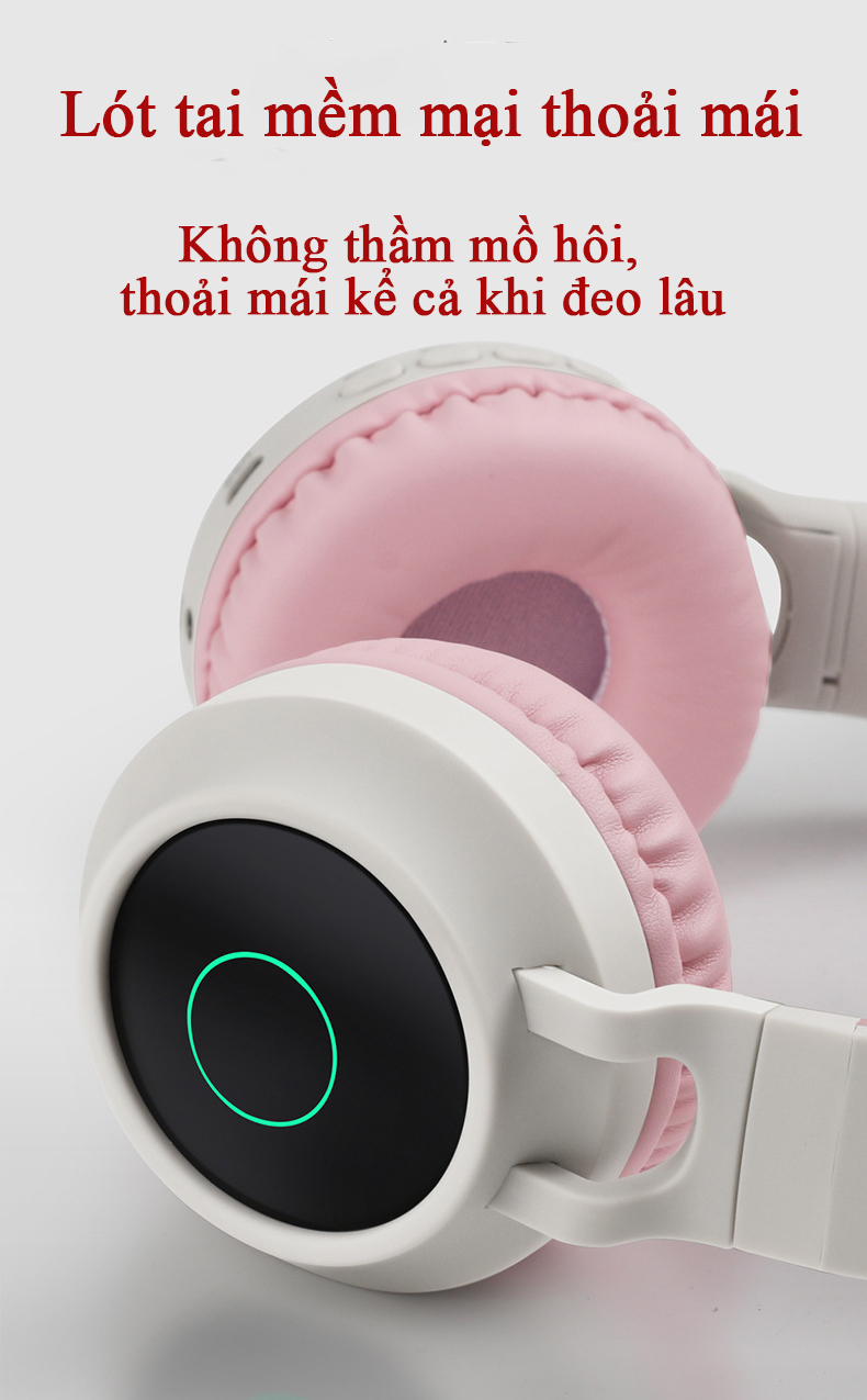 Tai Nghe Chụp Tai Bluetooth BT028C Thiết Kế Tai Mèo Trẻ Trung, Cá Tính, Chống Ồn Cực Tốt.