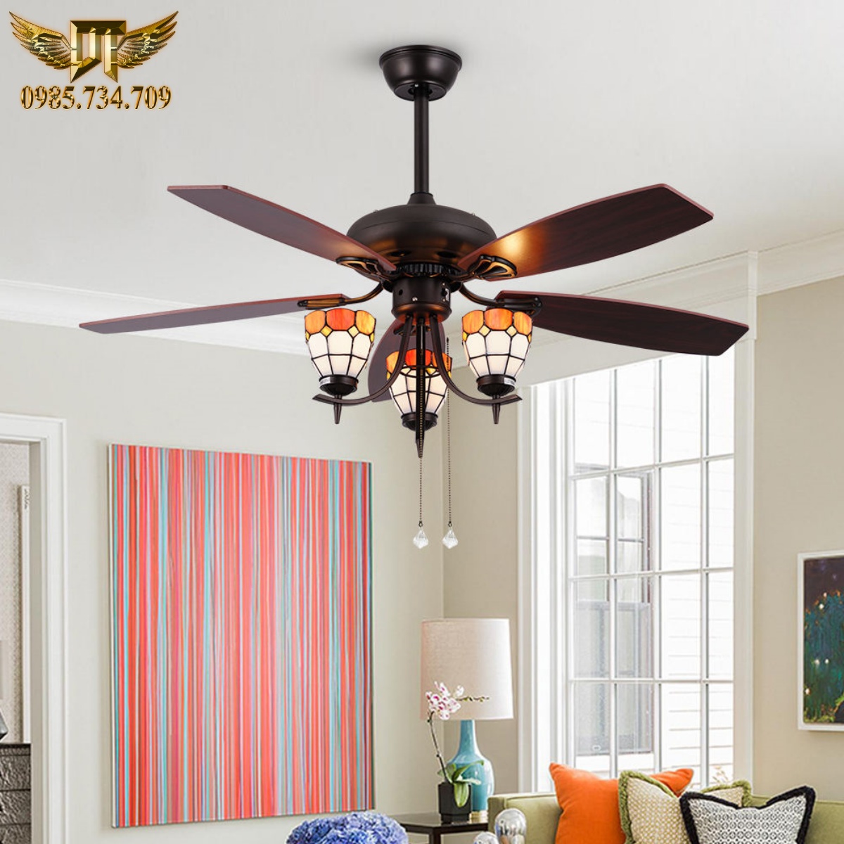 Quạt trần đèn có điều khiển, 5 cánh sải cánh 1m32 KLS045