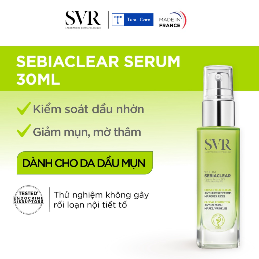 SVR Sebiaclear Serum 30ml - Tinh Chất Làm Giảm Mụn, Mờ Vết Nám, Chống Nhăn, Thông Thoáng Lỗ Chân Lông