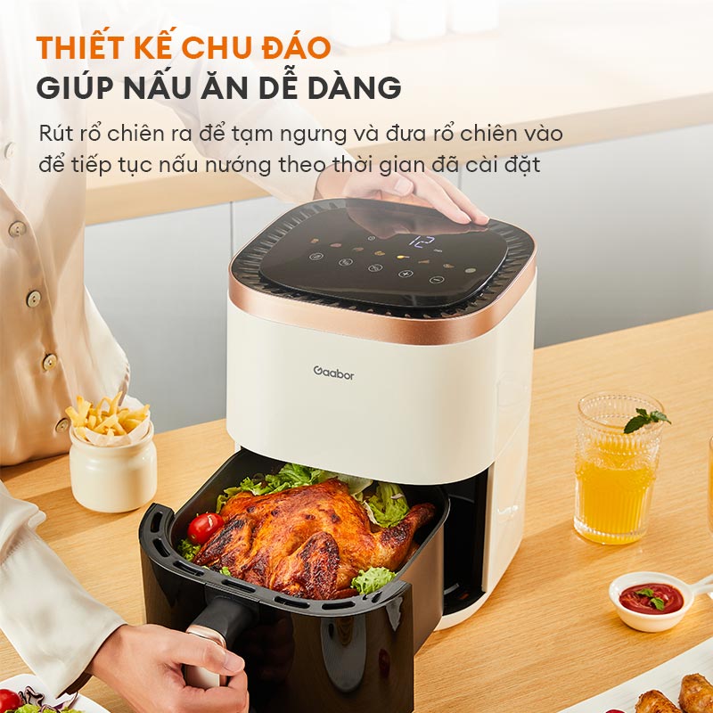 Nồi chiên không dầu màu Pastel Gaabor AF50T-WH01A dung tích 5 lít công suất mạnh 1400W - Hàng chính hãng