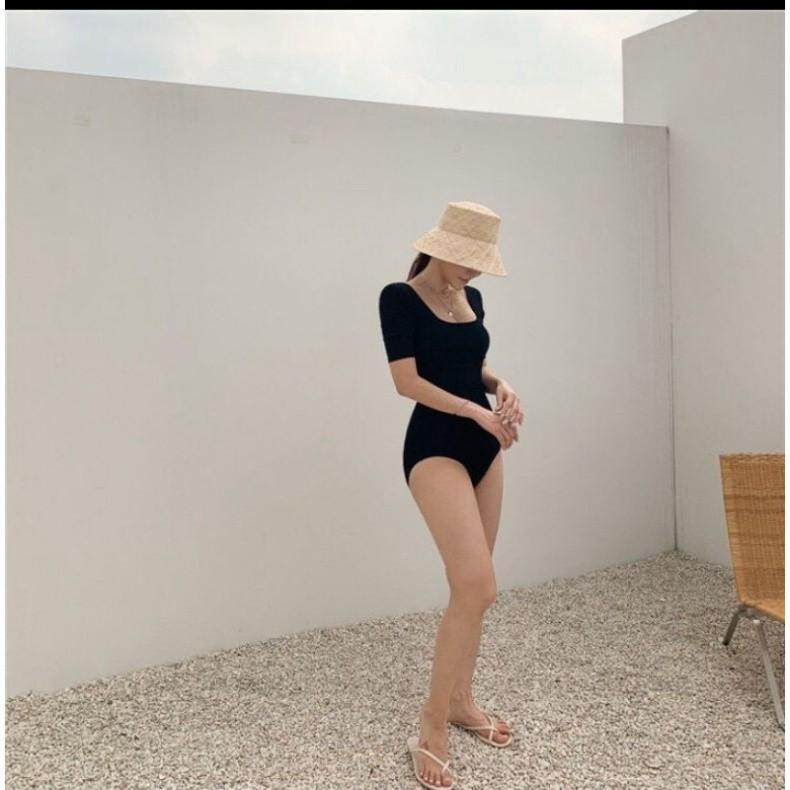 freeship Sét bikini liền thân tay ngắn khoét lưng DÂY NGANG VATIXA BKN22