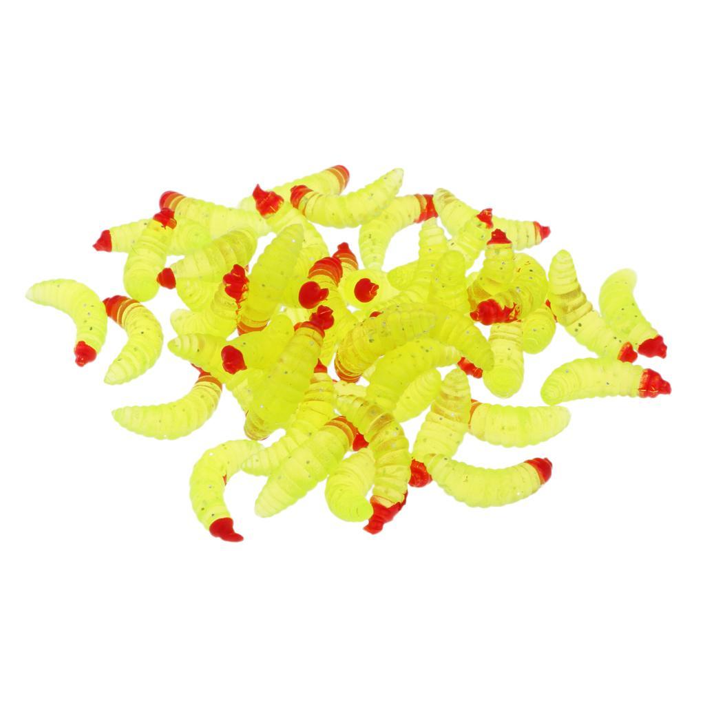 Soft Lures Bait,50Pcs Earthworm, Maggot Grub Worms Fishing Lures Baits 2.4cm
