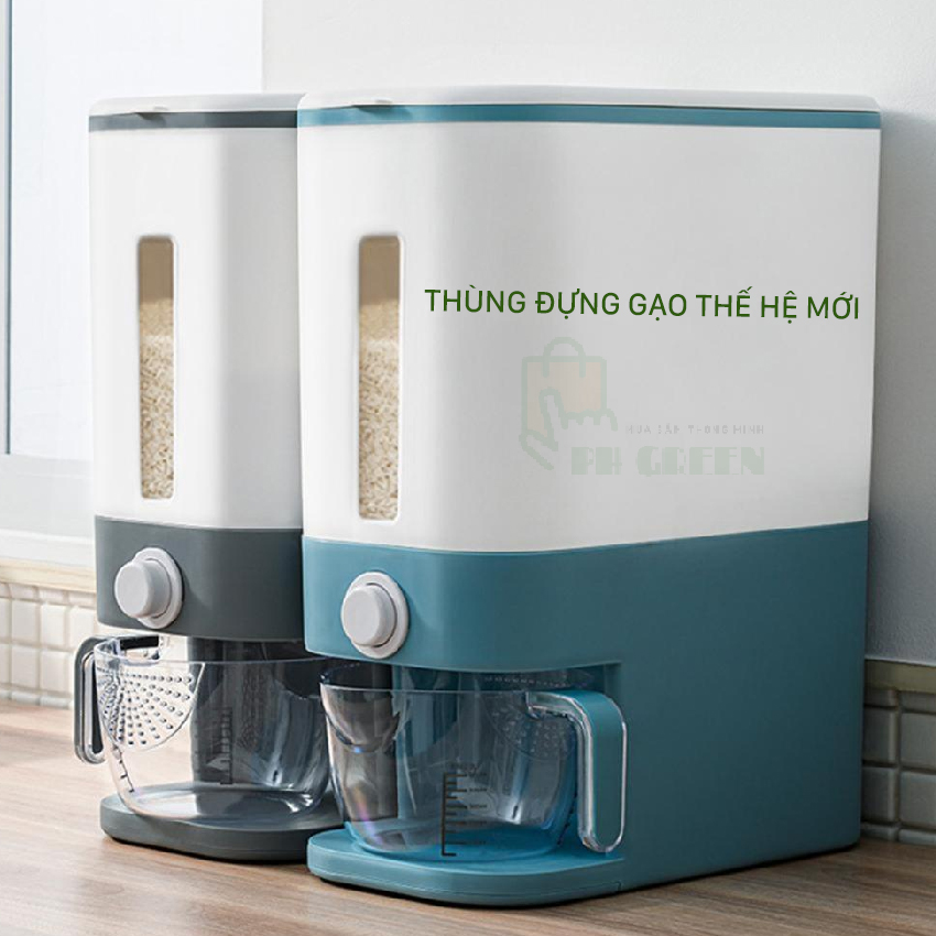 [ Freeship Max] Thùng Đựng Gạo Thông Minh Nhật Bản 12kg, Thiết Kế Dạng Ấn Nút, Chất Liệu Nhựa ABS Cao Cấp, Tặng Kèm Cốc Đựng Gạo