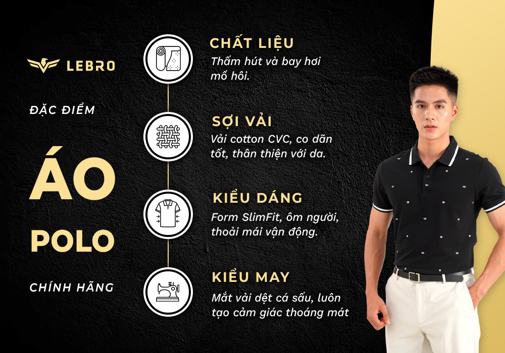 Áo polo nam, áo thun nam có cổ in hoạ tiết chất liệu cotton CVC cao cấp, dáng thể thao slimfit trẻ trung LEBRO TPL23-03