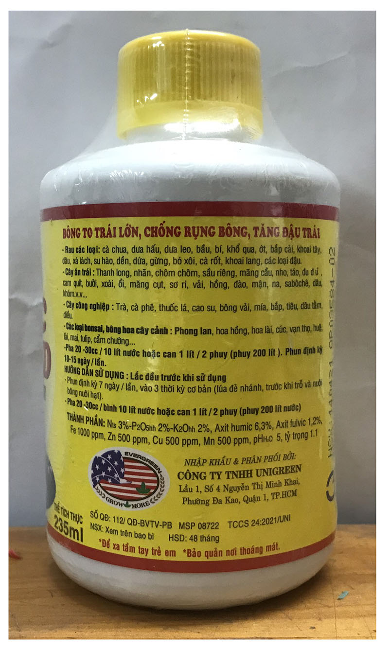 Phân Bón Lá HUMER H1 HUMIC ACID SOIL BUILDER 322 Bông To, Trái Lớn, Chống Rụng Bông, Tăng Đậu Trái, Thể Tích: 235ml