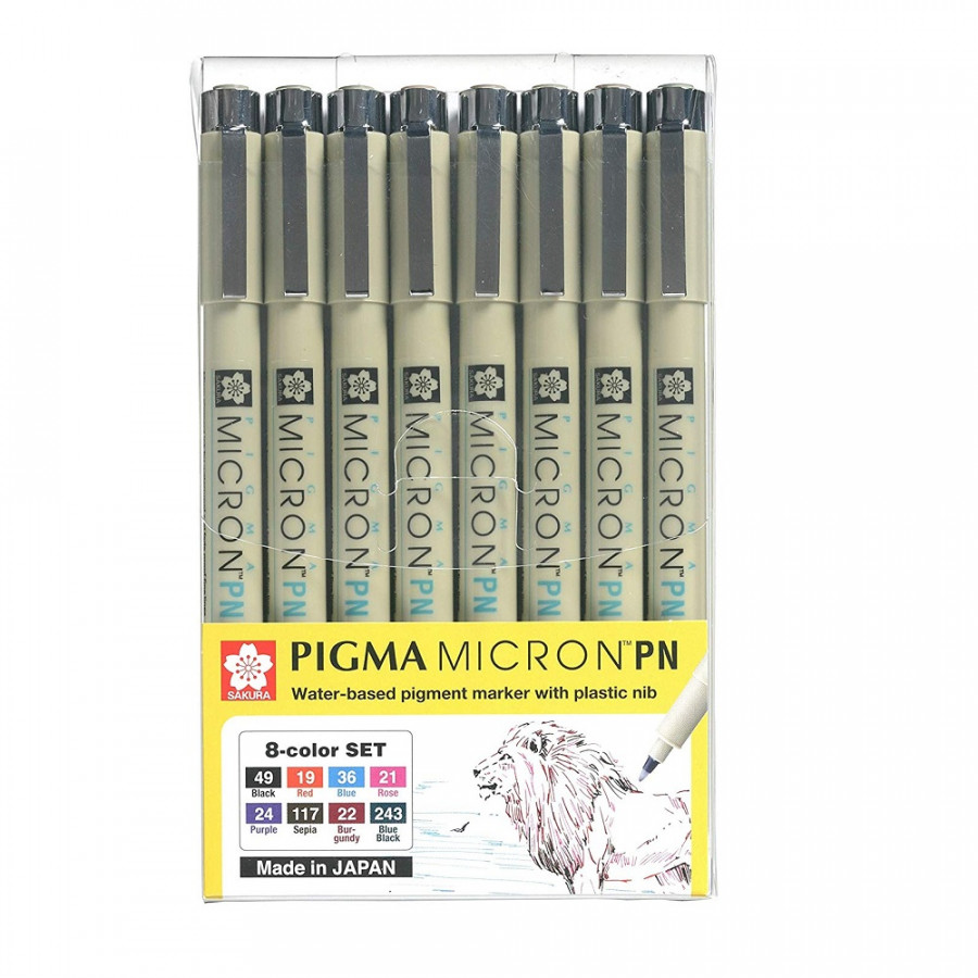 Bộ 8 Bút kim màu đi nét chuyên nghiệp Sakura Pigma Micron ngòi PN