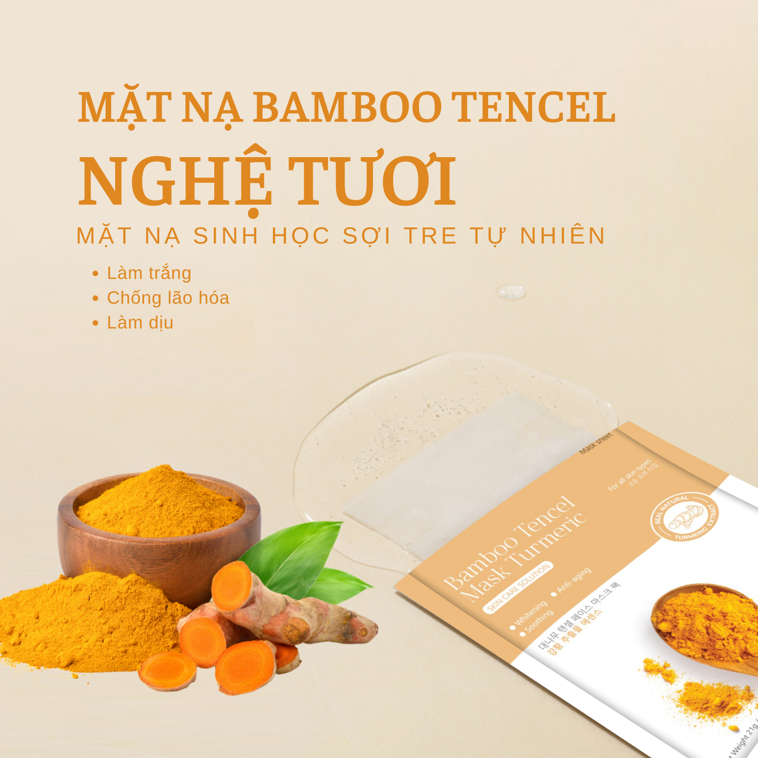Mặt Nạ Dưỡng Da Mian Bamboo Tencel Mask Turmeric Chiết Xuất Nghệ Tươi 21g