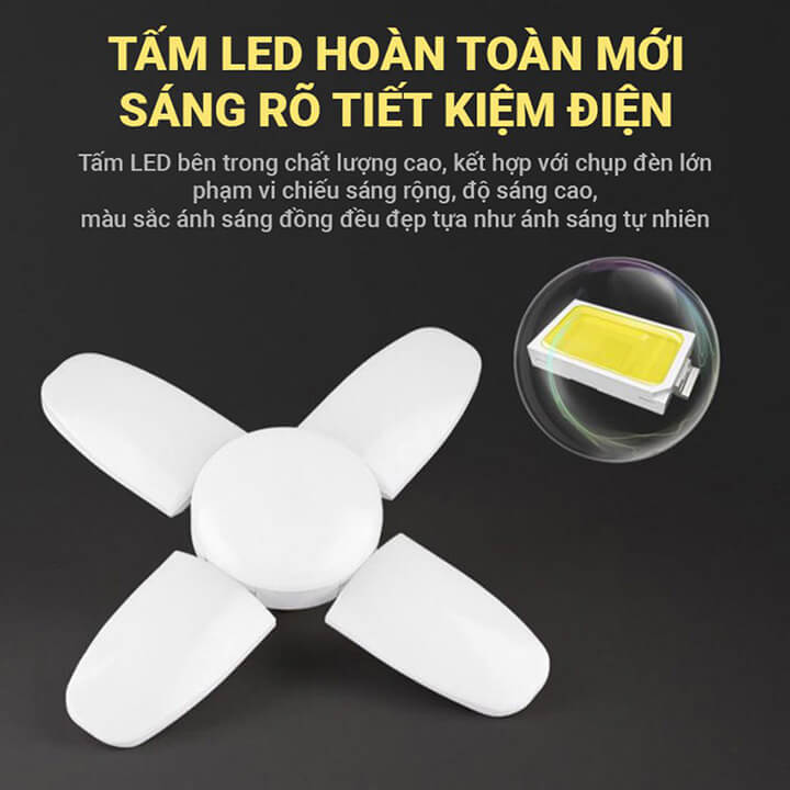 Bóng Đèn Led Cánh Quạt 4 Cánh 75W Siêu Sáng, Chuôi Xoáy E27 Ánh Sáng Trắng Tiết Kiệm Điện