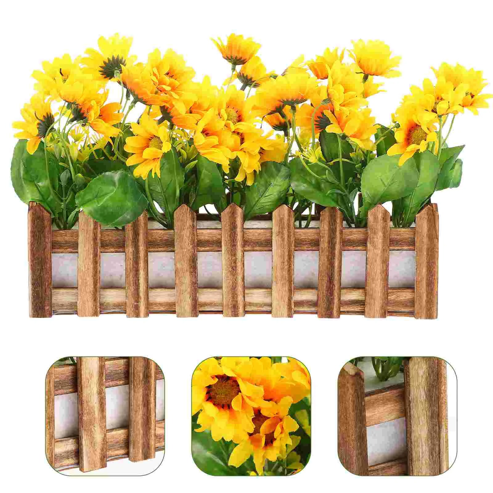 Chậu hàng rào gỗ nâu - Kích thước 50x10x10cm - Chậu cây, cây giả, hoa lụa trang trí nhà cửa