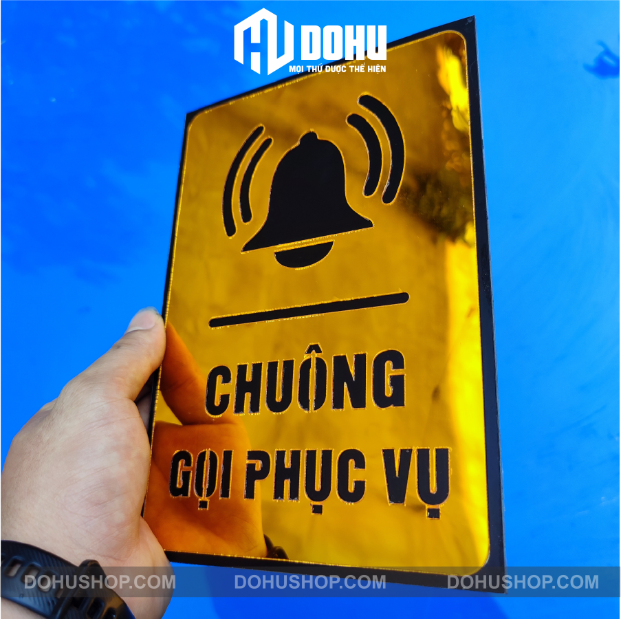 Bảng gương vàng chuông gọi phục vụ - có sẵn keo dán