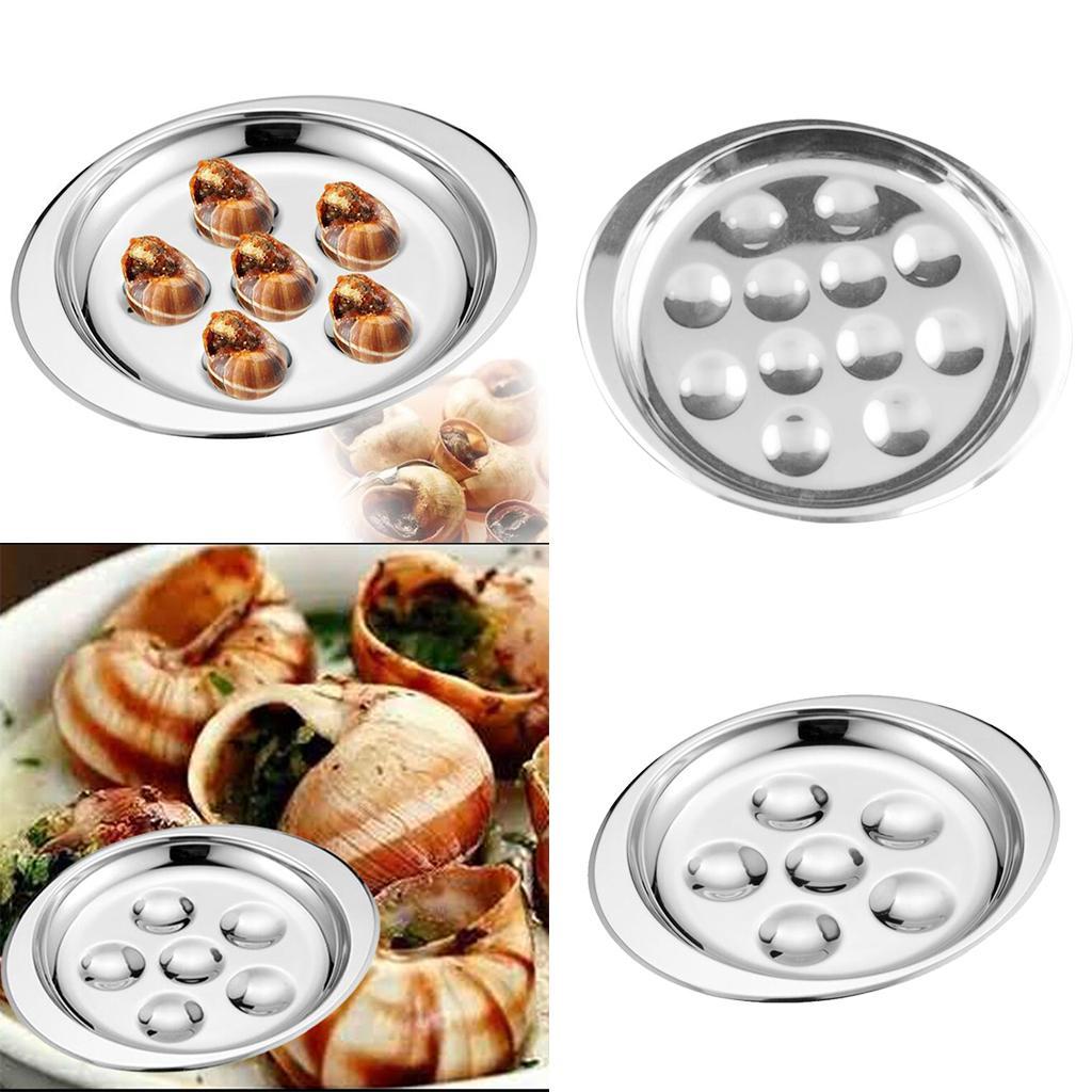 Set of 2, Stainless Steel French Escargot Baking Plate Mushroom Snail Dish